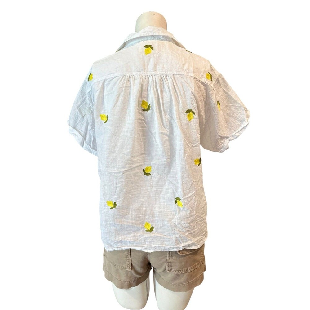 Anthropologie MAEVE EMBROIDERED Fruit Surf Shirt TOP BLOUSE LEMONS WHITE S- EUC - Picture 6 of 12